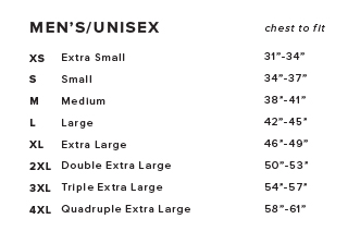 men's unisex size chart